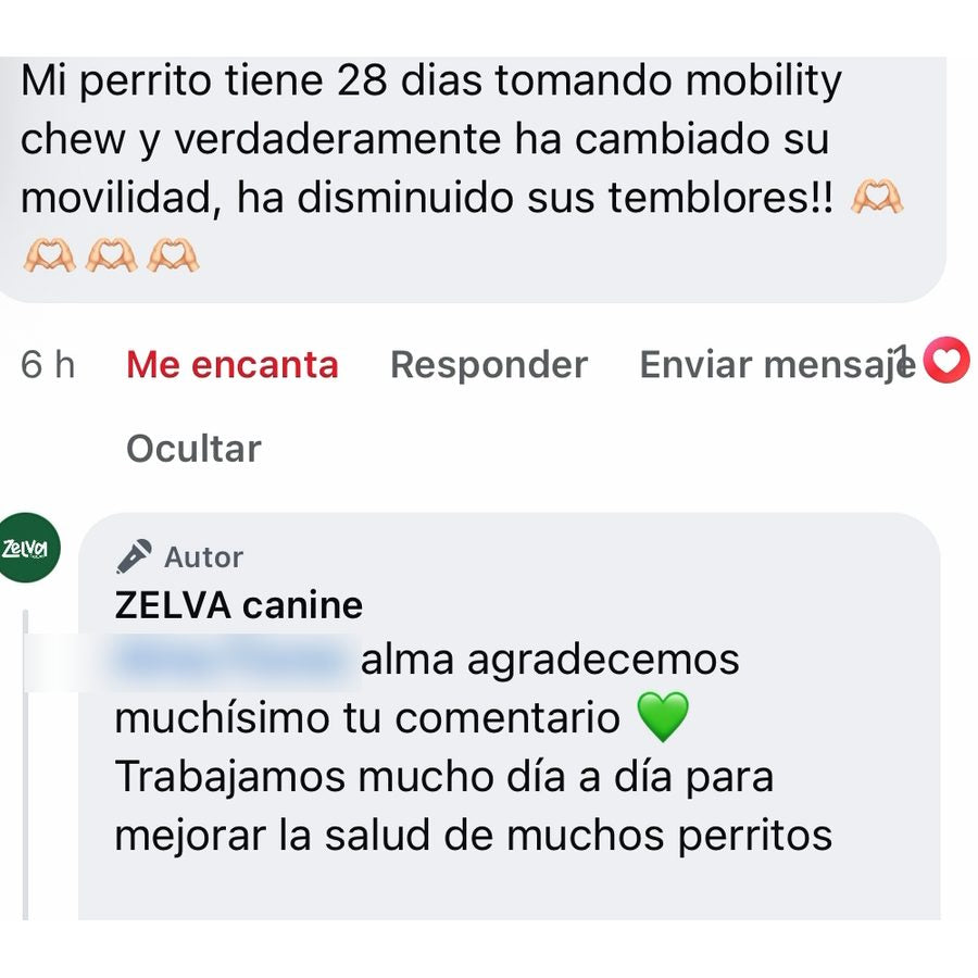 Comentario de un cliente: 28 días con Mobility Chews y menos temblores